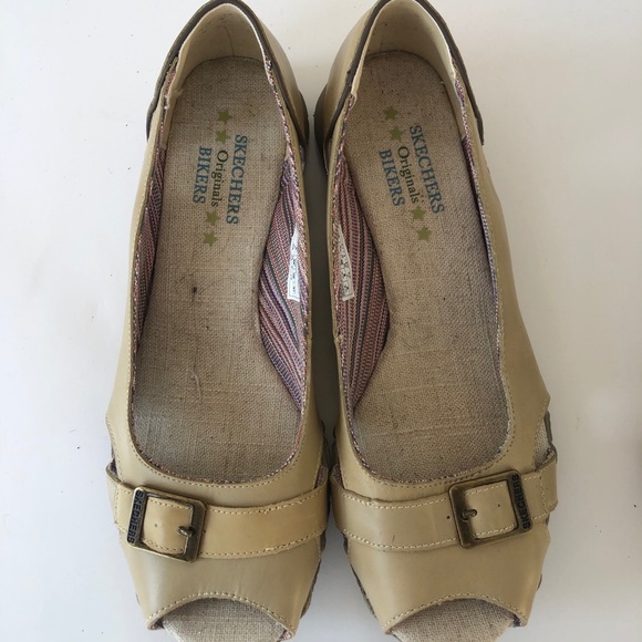 Skechers Bikers Women’s Peep Toe Flats Sz 8 - Picture 2 of 6